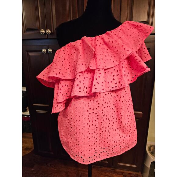 Lilly Pulitzer Tops - Lilly Pulitzer Trixie Eyelet Ruffle Top Bright Pink Berry NEW $138 Sz S
